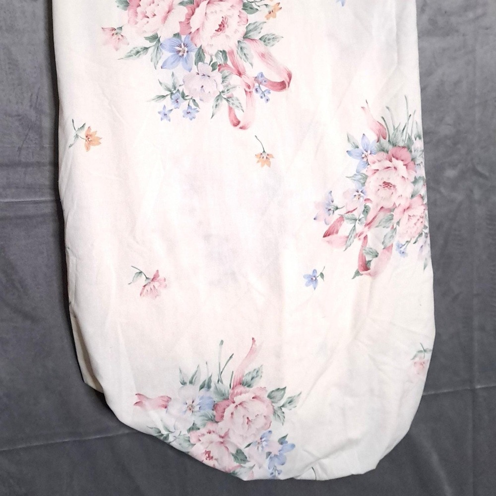 Springmaid Fitted Bed Sheet Twin Pink‎ Floral Ribbon Vintage No Iron Percale